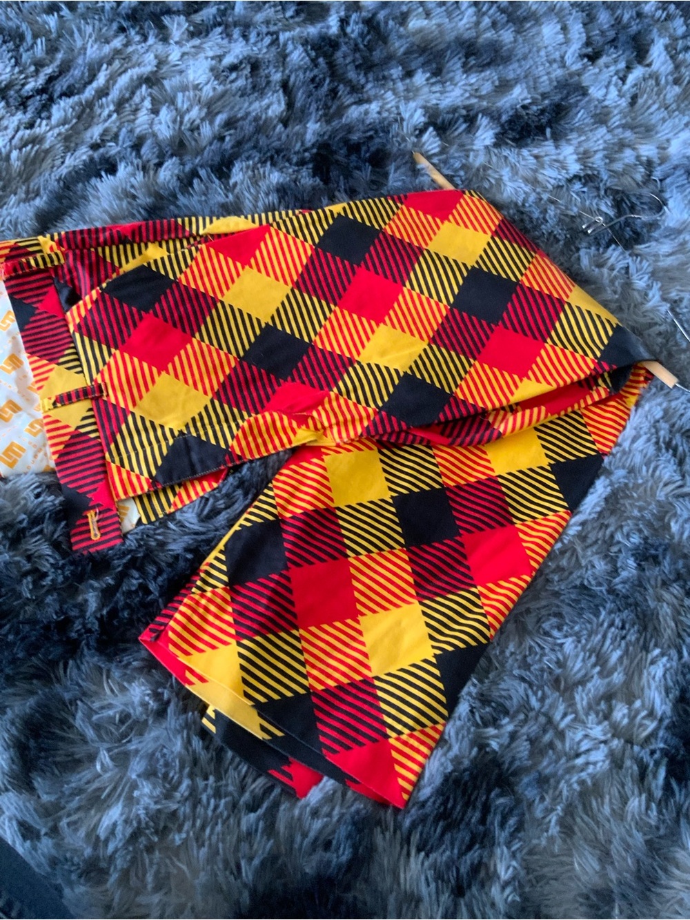 Men's Bold Plaid Stretch Pants - Red & Yellow “Microwave”